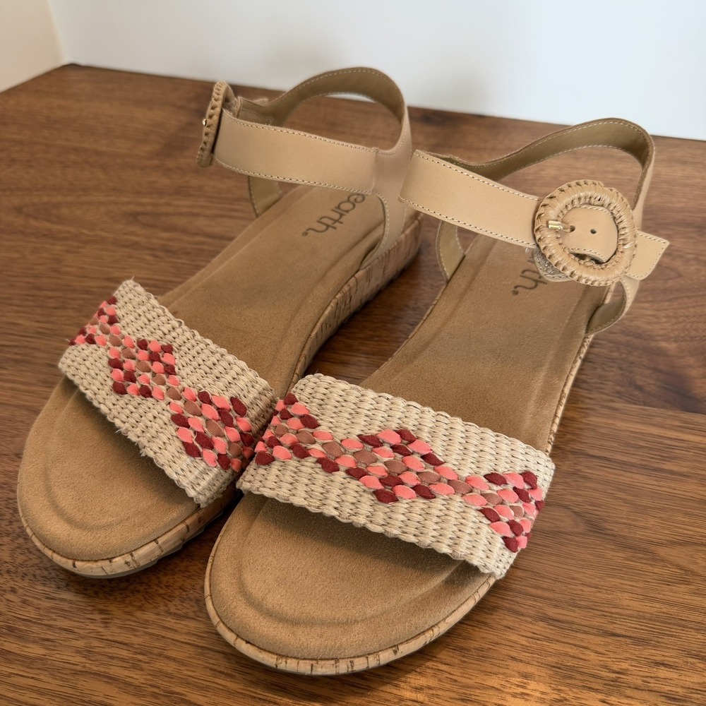 Earth Womens Padma2 Natural Cork Mini Wedge Sandals, Natural , Pink 9M